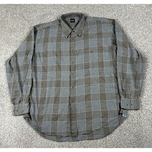 Acorn Bob Goldfeder Shirt Mens XL‎ Gray Plaid Button Up Long Sleeve Cotton USA